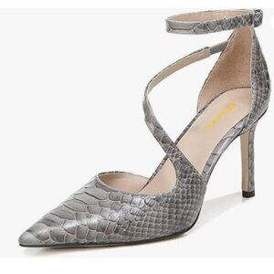 Milooey shoes Grey Snake-skin Pointed Toe Strappy for Women Sexy High Heel Pumps